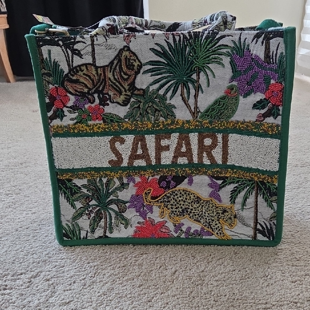 Tropical Green Tote with Botanical Design